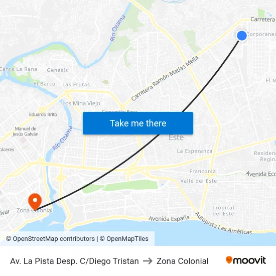 Av. La Pista Desp. C/Diego Tristan to Zona Colonial map