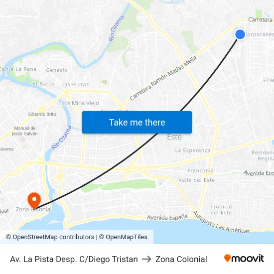 Av. La Pista Desp. C/Diego Tristan to Zona Colonial map