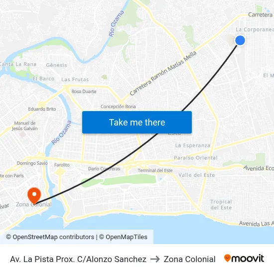 Av. La Pista Prox. C/Alonzo Sanchez to Zona Colonial map