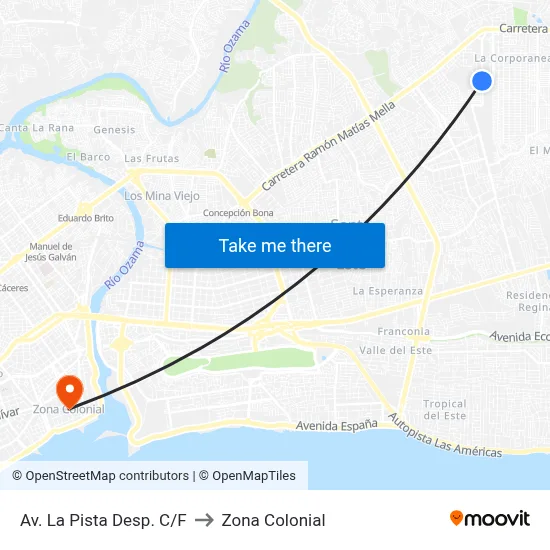 Av. La Pista Desp. C/F to Zona Colonial map