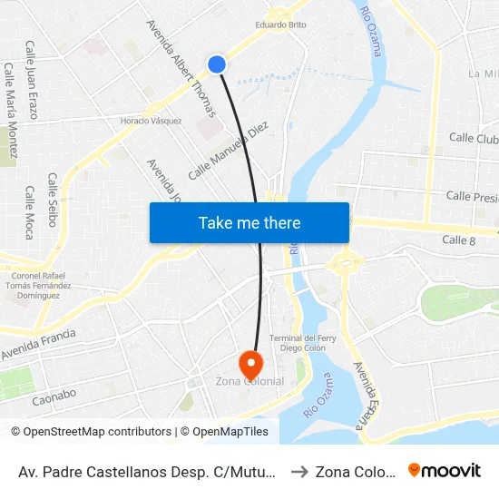 Av. Padre Castellanos Desp. C/Mutualismo to Zona Colonial map