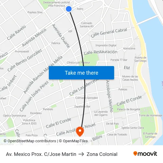 Av. Mexico Prox. C/Jose Martin to Zona Colonial map