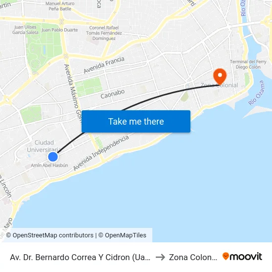 Av. Dr. Bernardo Correa Y Cidron (Uasd) to Zona Colonial map