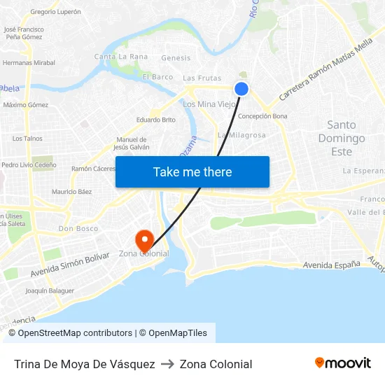 Trina De Moya De Vásquez to Zona Colonial map