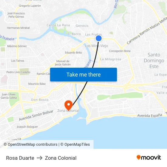 Rosa Duarte to Zona Colonial map
