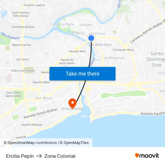 Ercilia Pepín to Zona Colonial map
