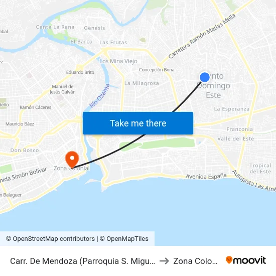 Carr. De Mendoza (Parroquia S. Miguel A) to Zona Colonial map