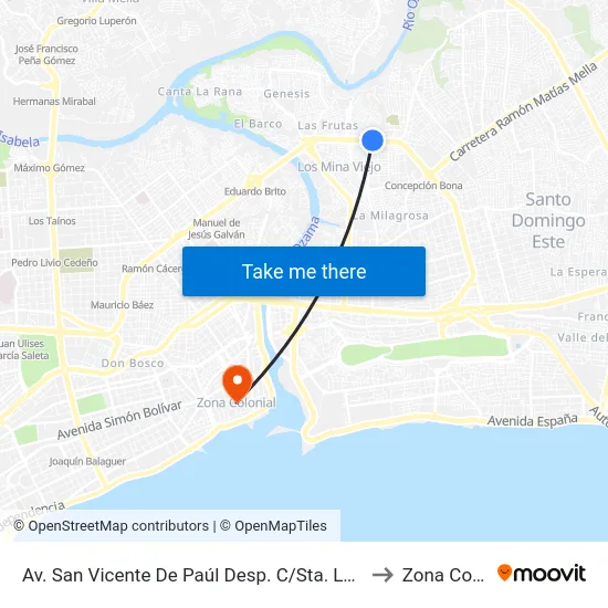 Av. San Vicente De Paúl Desp. C/Sta. Luisa De Marillac to Zona Colonial map