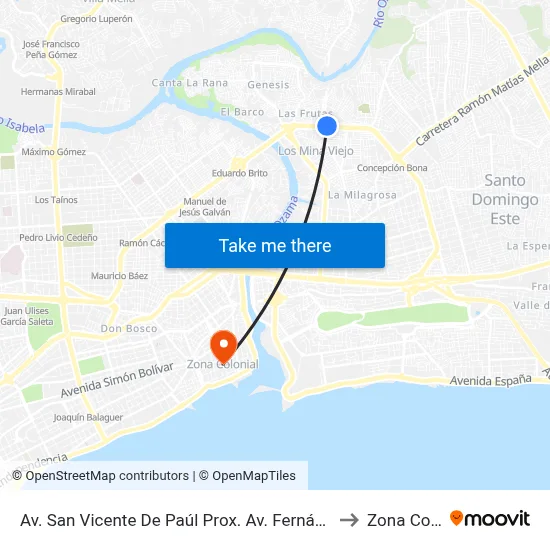 Av. San Vicente De Paúl Prox. Av. Fernández De Navarrete to Zona Colonial map