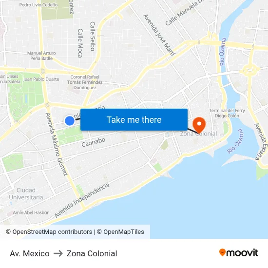 Av. Mexico to Zona Colonial map