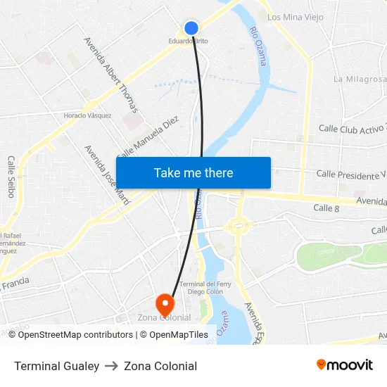Terminal Gualey to Zona Colonial map