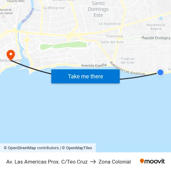 Av. Las Americas  Prox. C/Teo Cruz to Zona Colonial map