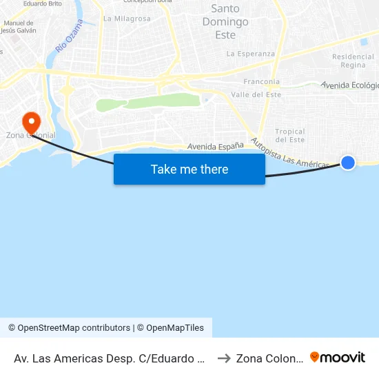 Av. Las Americas Desp. C/Eduardo Brito to Zona Colonial map