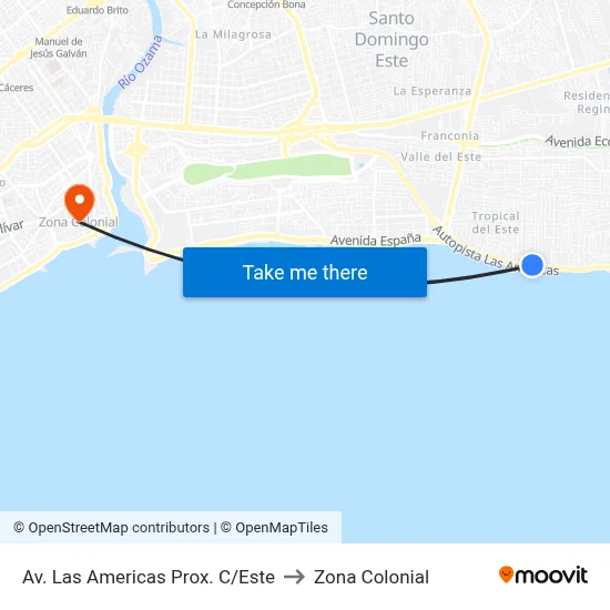 Av. Las Americas Prox. C/Este to Zona Colonial map
