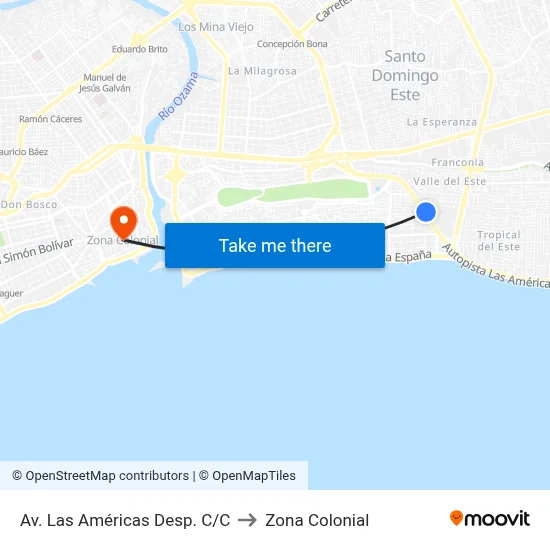 Av. Las Américas Desp. C/C to Zona Colonial map