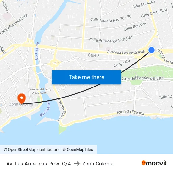 Av. Las Americas Prox. C/A to Zona Colonial map