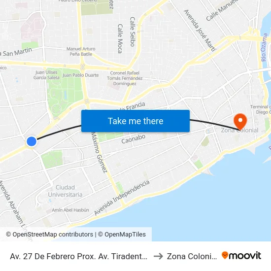 Av. 27 De Febrero Prox. Av. Tiradentes to Zona Colonial map