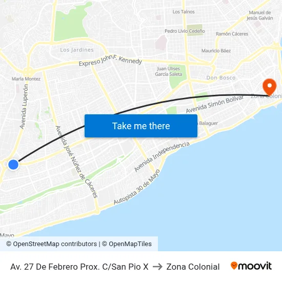 Av. 27 De Febrero Prox. C/San Pio X to Zona Colonial map
