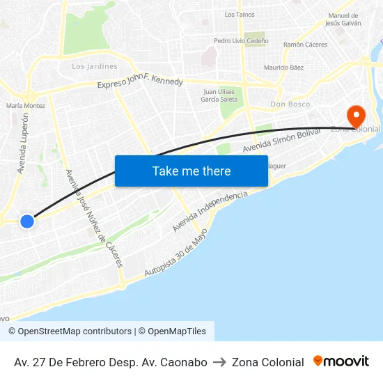 Av. 27 De Febrero Desp. Av. Caonabo to Zona Colonial map