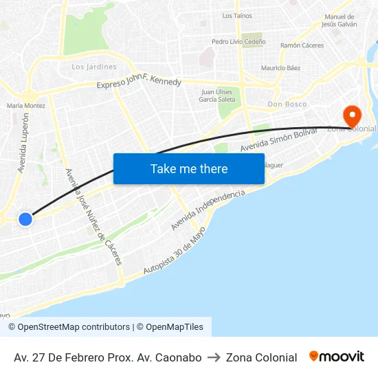 Av. 27 De Febrero Prox. Av. Caonabo to Zona Colonial map