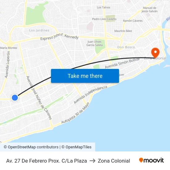 Av. 27 De Febrero Prox. C/La Plaza to Zona Colonial map