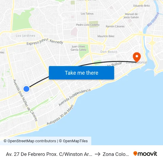 Av. 27 De Febrero Prox. C/Winston Arnaud to Zona Colonial map