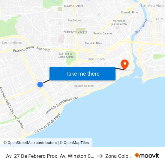 Av. 27 De Febrero Prox. Av. Winston Churchill to Zona Colonial map