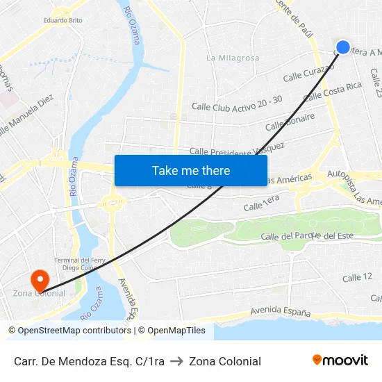 Carr. De Mendoza Esq. C/1ra to Zona Colonial map