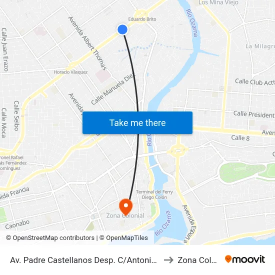 Av. Padre Castellanos Desp. C/Antonio Guzmán to Zona Colonial map
