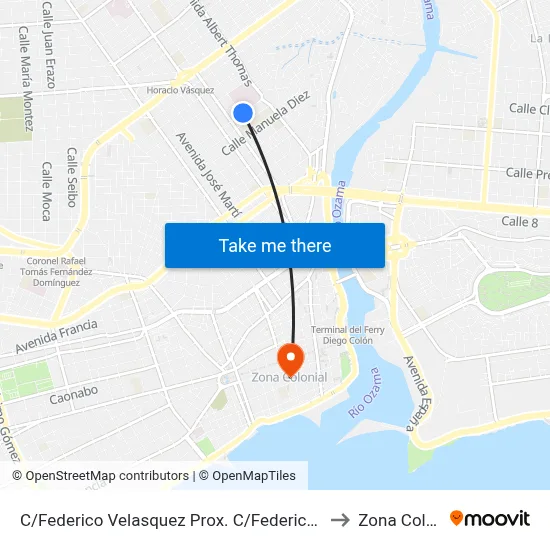 C/Federico Velasquez Prox. C/Federico Bermudez to Zona Colonial map
