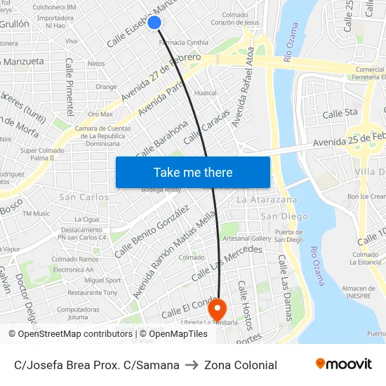 C/Josefa Brea Prox. C/Samana to Zona Colonial map