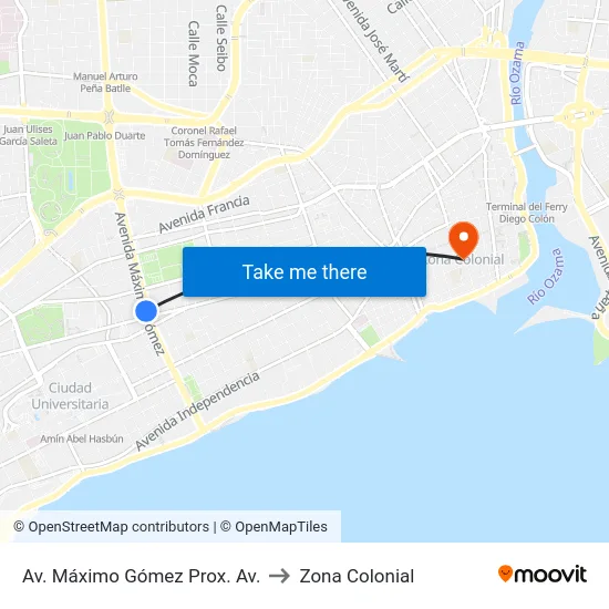 Av. Máximo Gómez Prox. Av. to Zona Colonial map