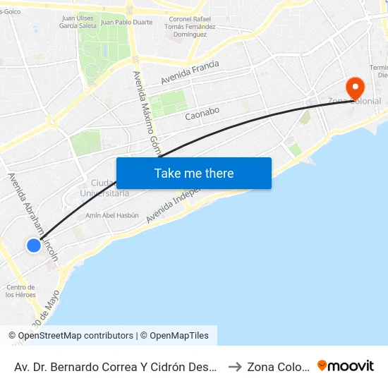 Av. Dr. Bernardo Correa Y Cidrón Desp. C/1ra to Zona Colonial map