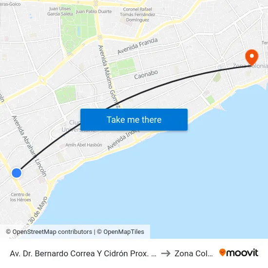 Av. Dr. Bernardo Correa Y Cidrón Prox. C/Interior A to Zona Colonial map