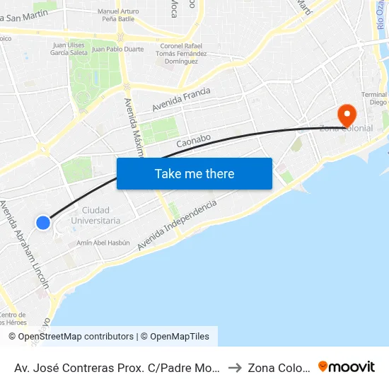 Av. José Contreras Prox. C/Padre Montesino to Zona Colonial map