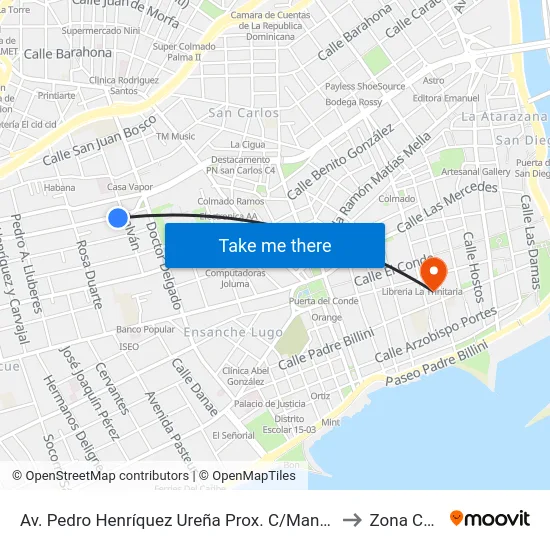 Av. Pedro Henríquez Ureña Prox. C/Manuel De Jesus Galvan to Zona Colonial map