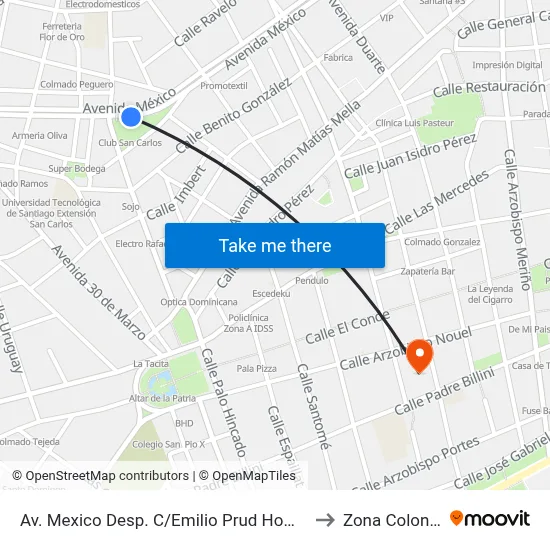Av. Mexico Desp. C/Emilio Prud Homme to Zona Colonial map