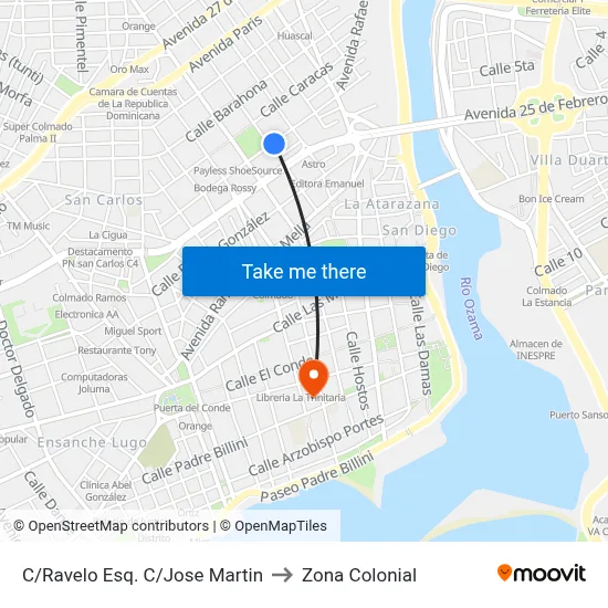 C/Ravelo Esq. C/Jose Martin to Zona Colonial map