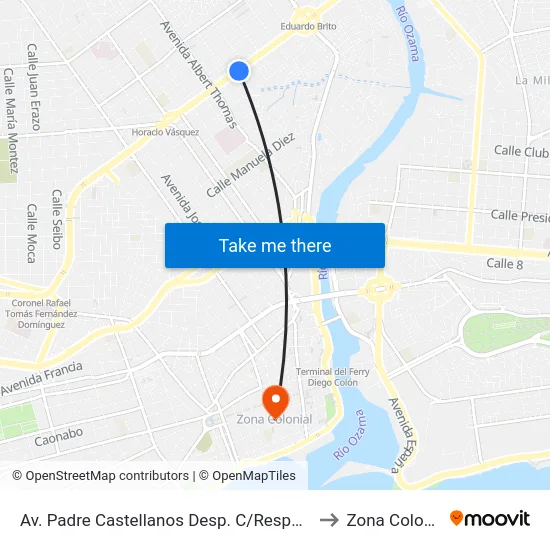 Av. Padre Castellanos Desp. C/Respaldo 8 to Zona Colonial map