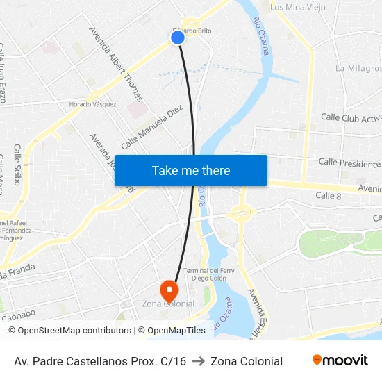 Av. Padre Castellanos Prox. C/16 to Zona Colonial map