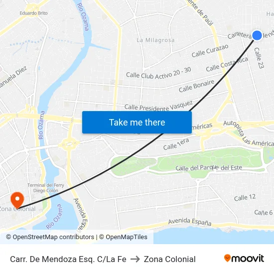 Carr. De Mendoza Esq. C/La Fe to Zona Colonial map