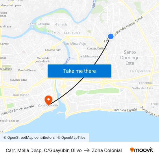 Carr. Mella Desp. C/Guayubin Olivo to Zona Colonial map
