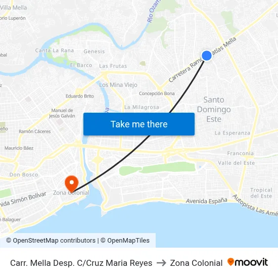Carr. Mella Desp. C/Cruz Maria Reyes to Zona Colonial map