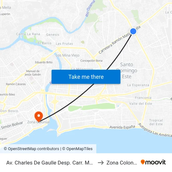 Av. Charles De Gaulle Desp. Carr. Mella to Zona Colonial map
