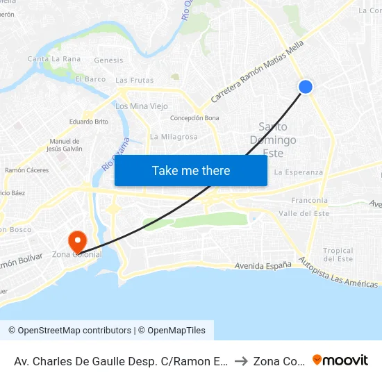 Av. Charles De Gaulle Desp. C/Ramon Esperanza Hierro to Zona Colonial map