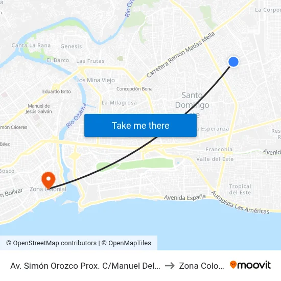 Av. Simón Orozco Prox. C/Manuel Del Cabral to Zona Colonial map
