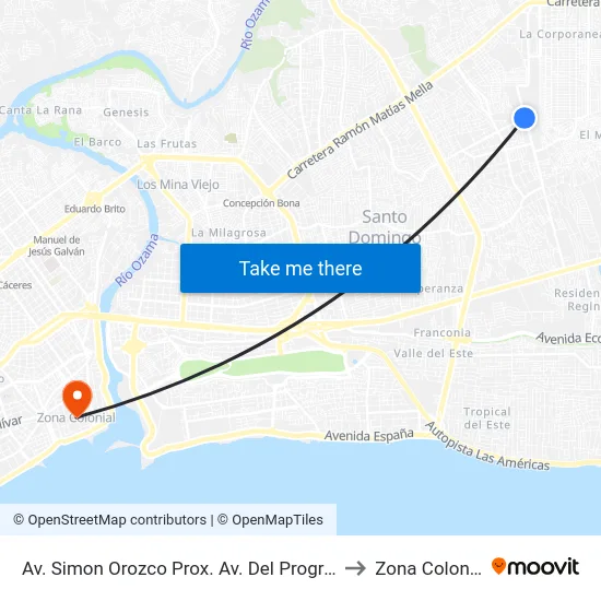 Av. Simon Orozco Prox. Av. Del Progreso to Zona Colonial map
