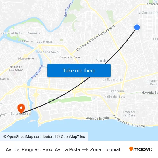 Av. Del Progreso Prox. Av. La Pista to Zona Colonial map