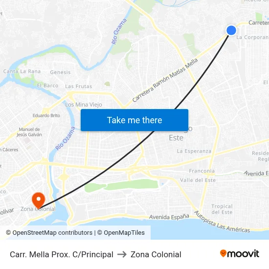 Carr. Mella Prox. C/Principal to Zona Colonial map