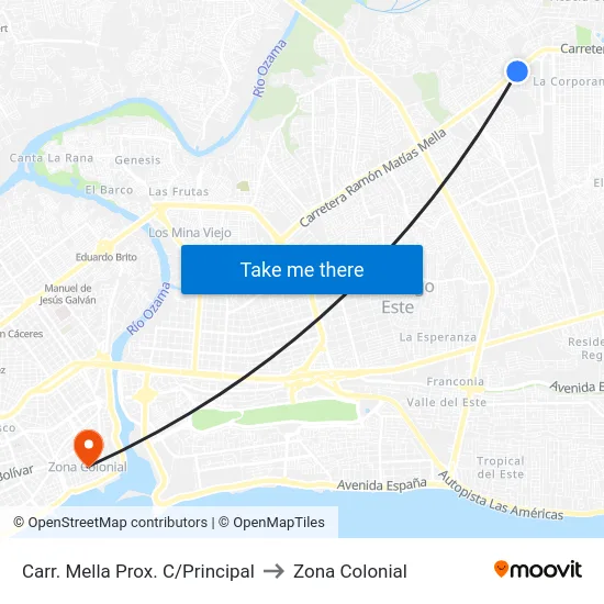 Carr. Mella Prox. C/Principal to Zona Colonial map